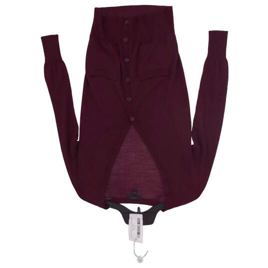 Womens Burgundy Long Sleeve V Neck Pockets Cardigan Sweater Size XXS image number 4