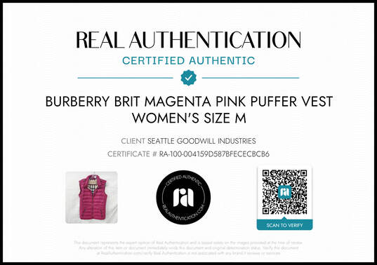 Burberry Brit Magenta Pink Puffer Vest Women's Size Medium - AUTHENTICATED image number 7