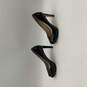 Womens Black Leather Peep Toe Slip On Block Platform Heels Size 7 M image number 4
