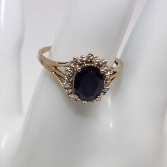 10K Yellow & White Gold Blue Sapphire & Moissanite Accent Ring Size 9.5 - 3.1g image number 2