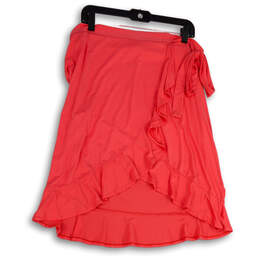 NWT Women Orange Flat Front Ruffle Tie Waist Short Wrap Skirt Size Large
