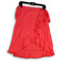 NWT Women Orange Flat Front Ruffle Tie Waist Short Wrap Skirt Size Large image number 1