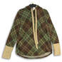 Womens Green Plaid Drawstring Long Sleeve Pullover Hoodie Size XL image number 1