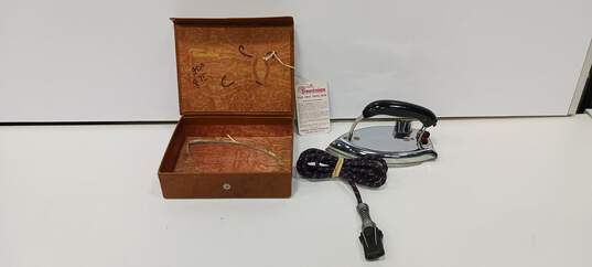 Vintage Dominion Fold Away Travel Iron w/Cable and Case image number 1