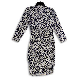 NWT Womens White Blue Floral Long Sleeve Surplice Neck Wrap Dress Size 10 alternative image