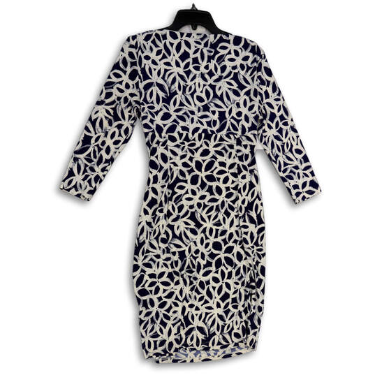 NWT Womens White Blue Floral Long Sleeve Surplice Neck Wrap Dress Size 10 image number 2