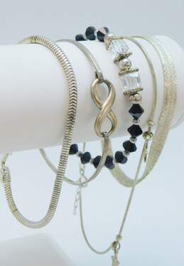 Sterling Silver Fancy Herringbone Glass Bead Star Charm & Infinity Sign Bracelets 30.4g