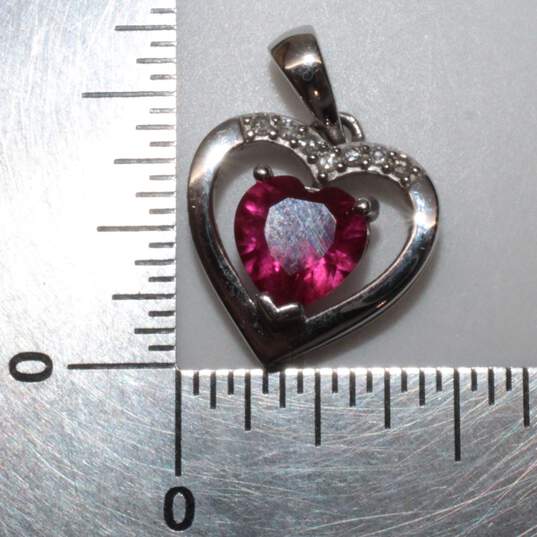 10K White Gold Moissanite Accent Lab Created Ruby Heart Pendant - 1.44g image number 3