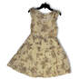 NWT Womens Beige Floral Ruffle Sleeve Knee Length Fit and Flare Dress Sz S image number 2