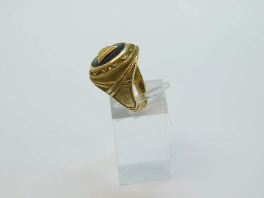 VNTG 10K Yellow Gold Onyx 'IYOB FILIAE' Mason Ring 7.7g image number 2
