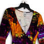 NWT Womens Multicolor Abstract Long Sleeve Ruched V-Neck Bodycon Dress Sz M image number 3