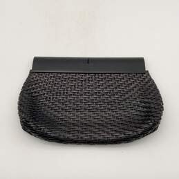 Womens Black Woven Leather Inner Pockets Magnetic Closure Clutch Bag alternative image