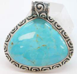 Barse 925 Southwestern Composite Turquoise Cabochon Scrolled Overlay Teardrop Statement Pendant 50.8g