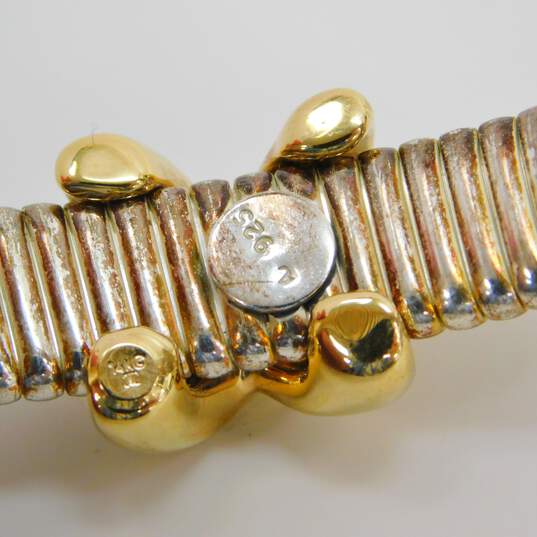 Contemporary 925 Sterling Silver Omega Chain Bracelet With 14K Yellow Gold X Accent 27.4g image number 5