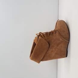 Elizabeth And James Suede Wedge Laceup Booties Tan Size 6.5