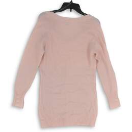 Womens Pink V-Neck Long Band Sleeve Knitted Pullover Sweater Dress Size M alternative image