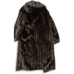 Womens Brown Long Sleeve Faux Fur Full Length Overcoat Size 12 alternative image