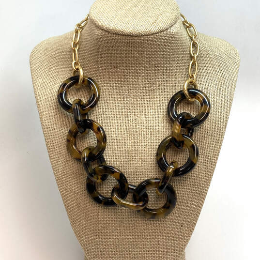 Designer J. Crew Gold-Tone Tortoise Acrylic Circular Link Chain Necklace image number 1