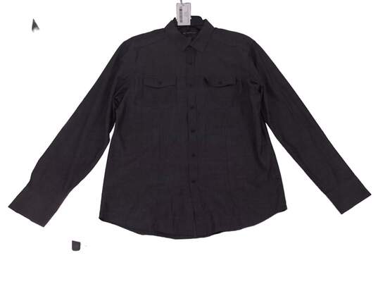 Mens Black Long Sleeve Spread Collared Front Button Up Pocket Shirt Size Medium image number 6