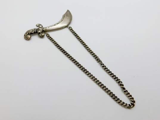 Artisan 925 Repousse Sword Cable & Cable Chain Dangle Statement Brooch 33.5g image number 2