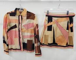 1960s Vintage Emilio Pucci Saks Geometric Print Cotton Blouse Size 8 & Skirt Set