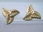 14K Gold Faux Pearl & Etched Leaves Cluster Post Earrings 1.3g image number 2