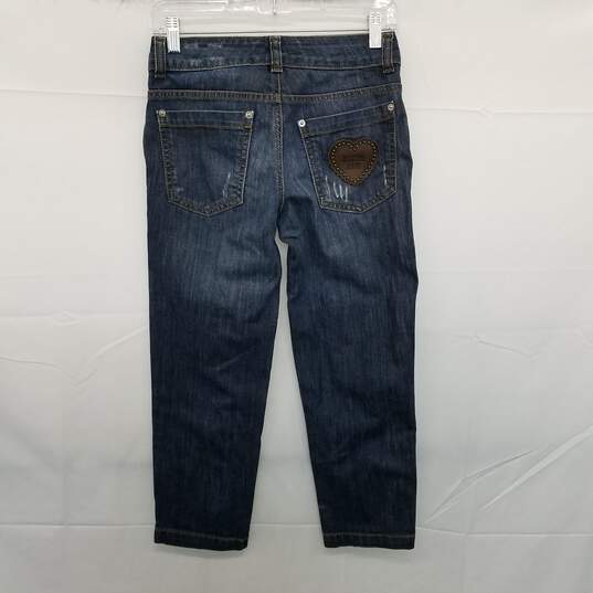 AUTHENTICATED Moschino Blue Denim Jeans Brown Heart Patch Wms Size 27 image number 2