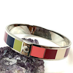 Designer Coach Silver-Tone Multicolor Enamel Round Bangle Bracelet