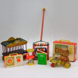 Vintage Fisher Price Toys Wood Circus Wagon Teddy Zilo Roller Chime Music Box