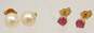 14K Yellow Gold Ruby & White Pearl Post Earrings Variety 2.0g image number 1