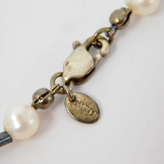 Romantic 925 Pearls Station & Wavy Bar Necklaces Drop Earrings & Opal Ring image number 9