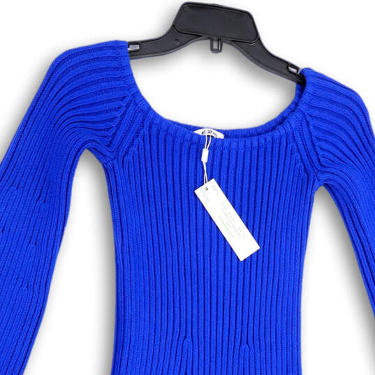 NWT Womens Blue Round Neck Long Sleeve Ribbed Knit Sweater Dress Size XS-XL image number 3