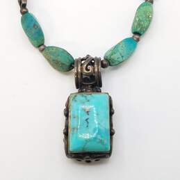 Sterling Silver Turquoise Pendant 18in Necklace 32.6g