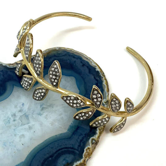 Designer Stella & Dot Gold-Tone Vine Rhinestone Leaf Shiny Cuff Bracelet image number 1