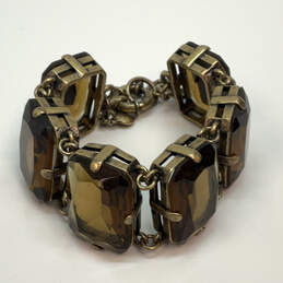 Designer J. Crew Gold-Tone Brown Crystal Stone Link Chain Bracelet alternative image