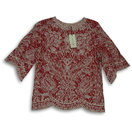 NWT Womens Red Floral Ivory 3/4 Sleeve Round Neck Pullover Blouse Size M image number 1