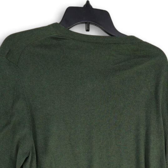 Womens Green Knitted V-Neck Long Sleeve Pullover Sweater Size X-Large image number 4