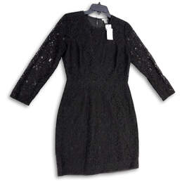 NWT Womens Black Lace Floral Long Sleeve Back Zip Sheath Dress Size 6