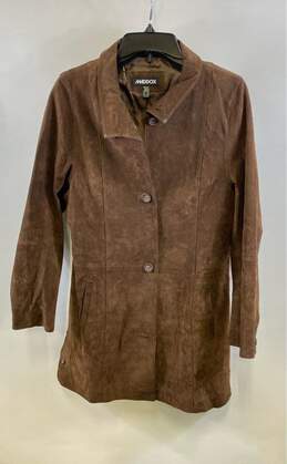 Maddox Womens Brown Suede Collared Pockets Long Sleeve Coat Size 36