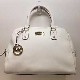Michael Kors Hamilton White Crossgrain Leather Domed Zip Satchel Bag