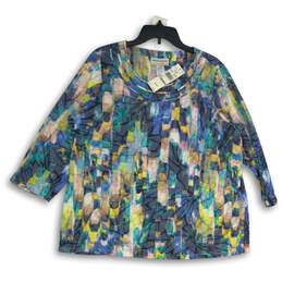 NWT Alfred Dunner Womens Multicolor Long Sleeve Pullover Blouse Top Size 1X