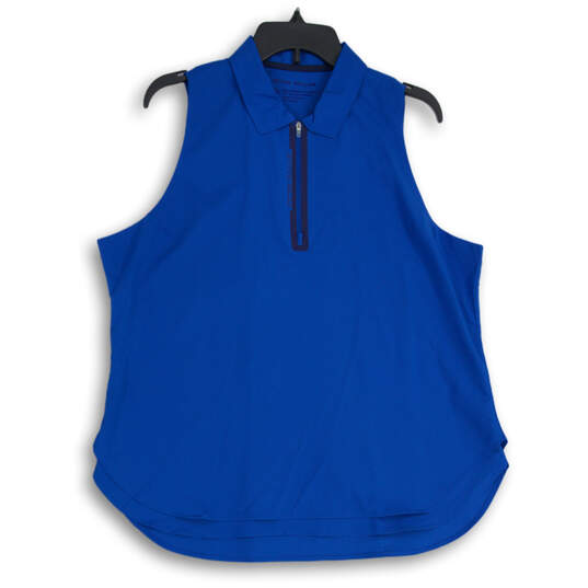 Womens Blue Spread Collar 1/4 Zip Sleeveless Golf Polo Shirt Size XL image number 1