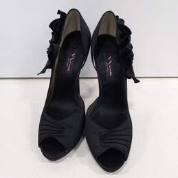Womens Black Bow Peep Toe Slip On Platform Stiletto Pump Heels Size 9 M