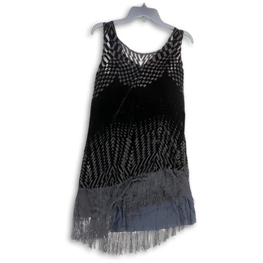 NWT Womens Black Printed Fringes Sleeveless Pullover Mini Dress Size XS image number 2