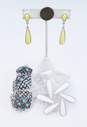 Vintage Caroline Emmons Blue Yellow White & Silver Tone Clip-On Drop Earrings Brooch & Panel Bracelet 93.1g image number 5