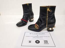Gucci Double G Black Leather Embellished Ankle Boots Women's Size 6.5