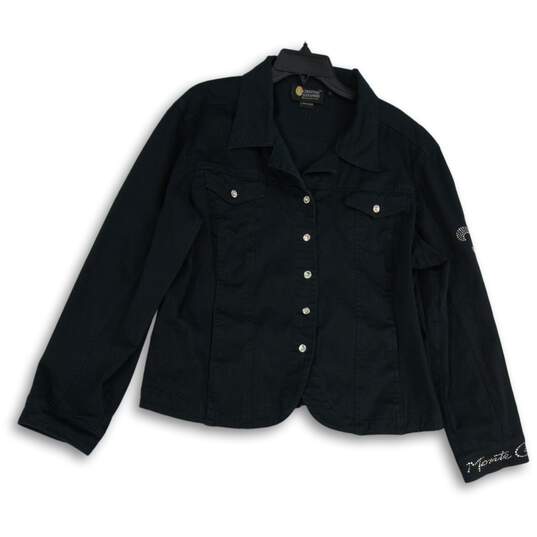 Christine Alexander Womens Black Long Sleeve Button Front Denim Jacket Size XL image number 1