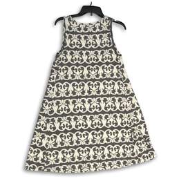 NWT Loft Womens Gray White Printed Sleeveless Round Neck A-Line Dress Size M alternative image