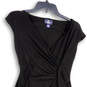 Womens Black V-Neck Cap Sleeve Ruched Pullover Sheath Dress Size 2 image number 3