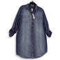 NWT Womens Blue Denim Long Sleeve Pockets Button Front Shirt Dress Size 2 image number 4